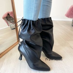 Tronchetto Palloncino arricciato vera pelle con tacco a rocchetto