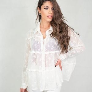 Camicia oversize Ginny elegante semi trasparente maniche lunghe
