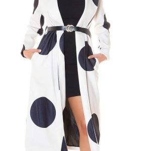 Cappotto lungo Parigino giacca a pois con cintura in vita