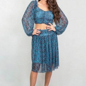 Completo Eva coordinato 2 pezzi blusa e gonna lunga animalier