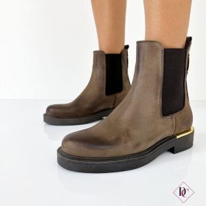 Stivaletti Virgola tacco basso vera pelle con accessori oro