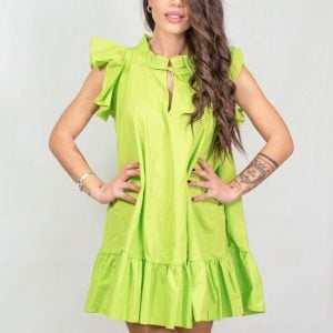 Vestitino corto Chelsea in cotone ampio giro manica con rouches