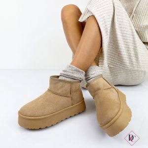 scarponcini khaki caviglia bassa con zeppa e pelliccia de caro calzature 1