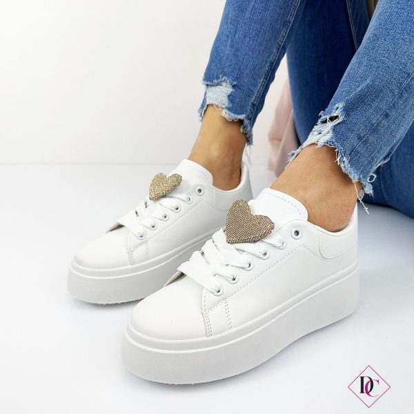 sneakers bianche con zeppa e cuore oro de caro calzature 3