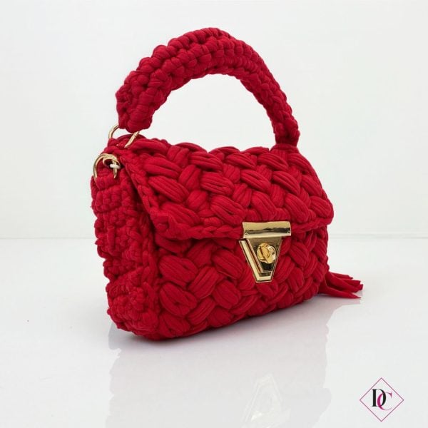 borsa piccola tessuto intrecciato con tracolla pochette rosso