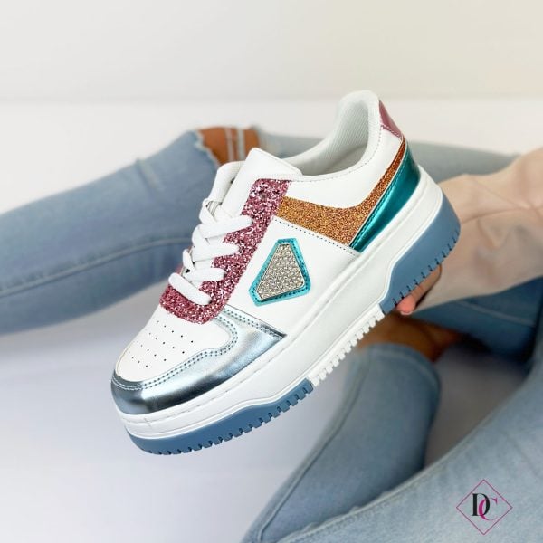 sneakers glitter blu con zeppa platform de caro calzature 3