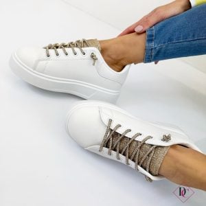 Sneakers Doroty tennis bianche con lacci brillantinati